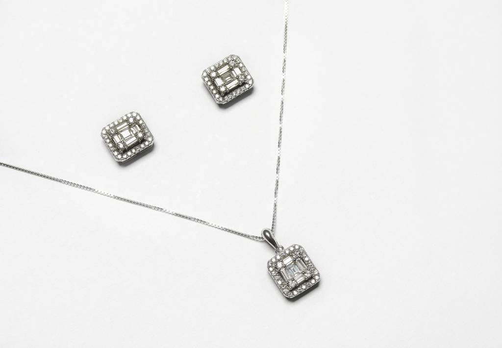 Emerald Cut Illusion Setting Janet Pendant Set With Earrings : TPS5416