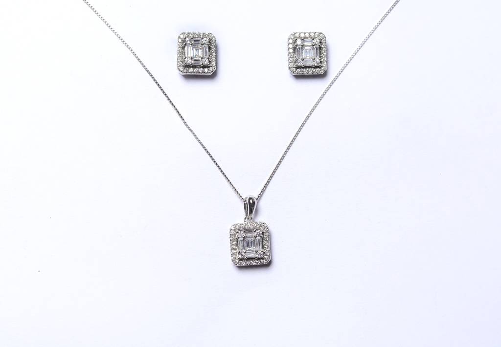 Emerald Cut Illusion Setting Janet Pendant Set With Earrings : TPS5416