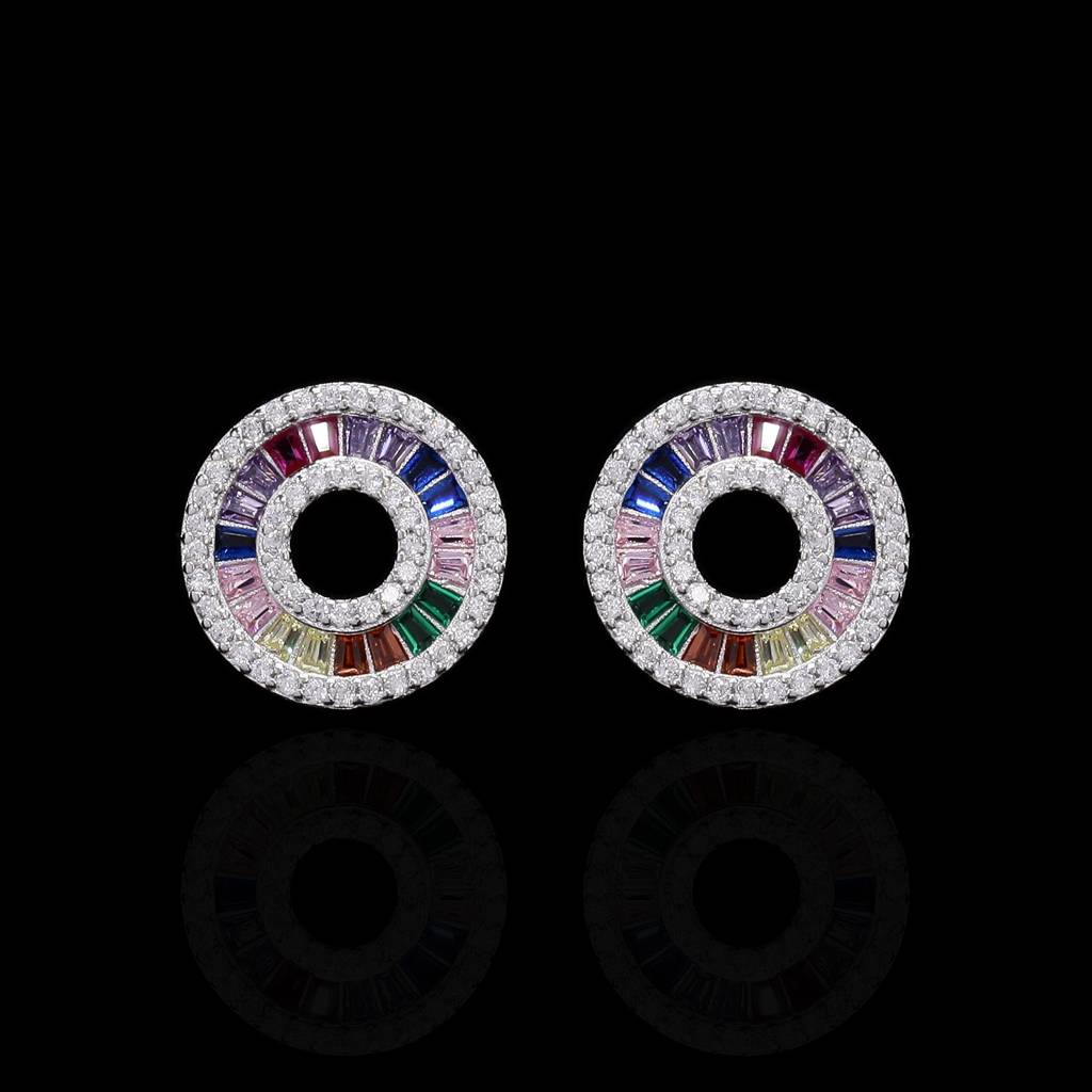 Premium White Gold Finish Round Rainbow Pendant Set On Pure 925 Silver : TPS5442