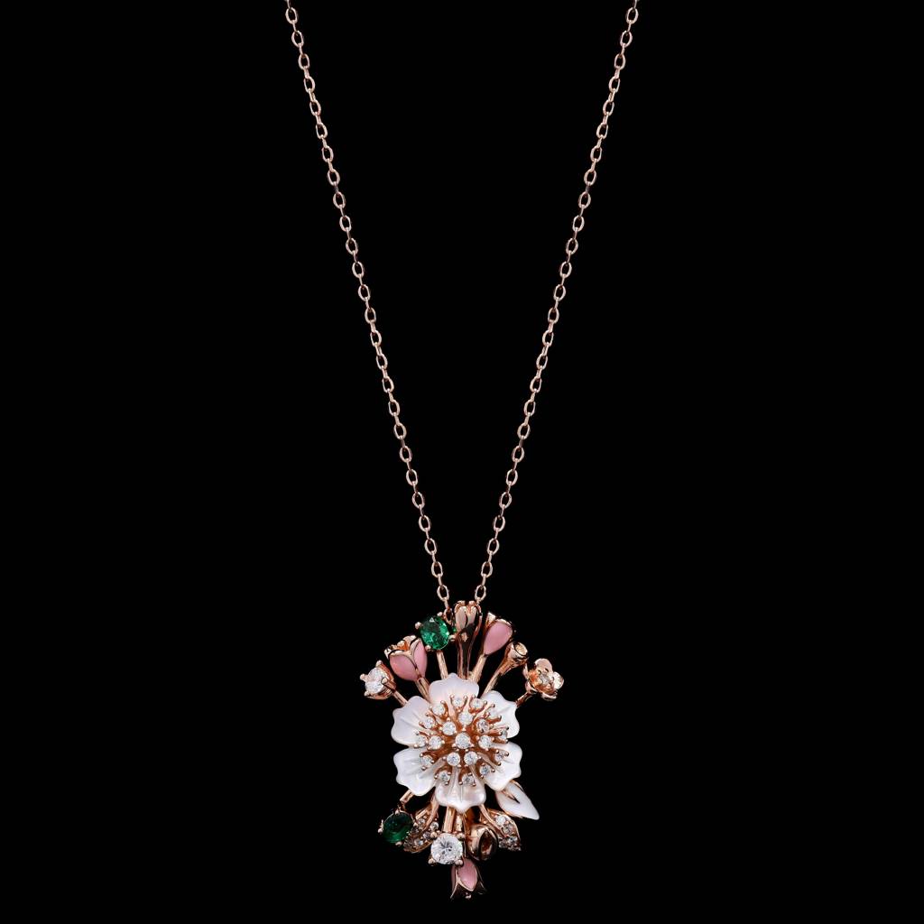 Ultra Premium Art Deco Mother Of Pearl Pendant Set In Rose Gold Finish On Pure 925 Silver : TPS5443
