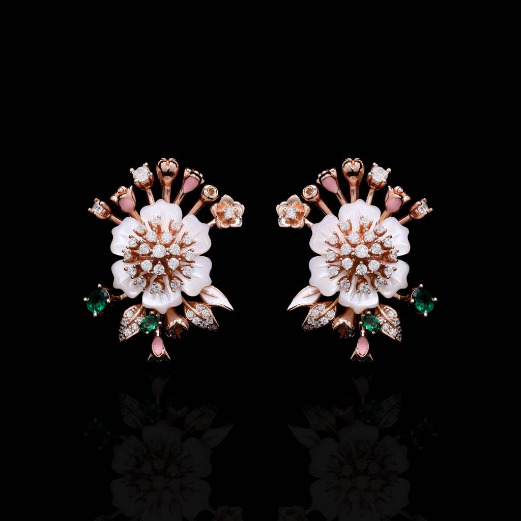 Ultra Premium Art Deco Mother Of Pearl Pendant Set In Rose Gold Finish On Pure 925 Silver : TPS5443