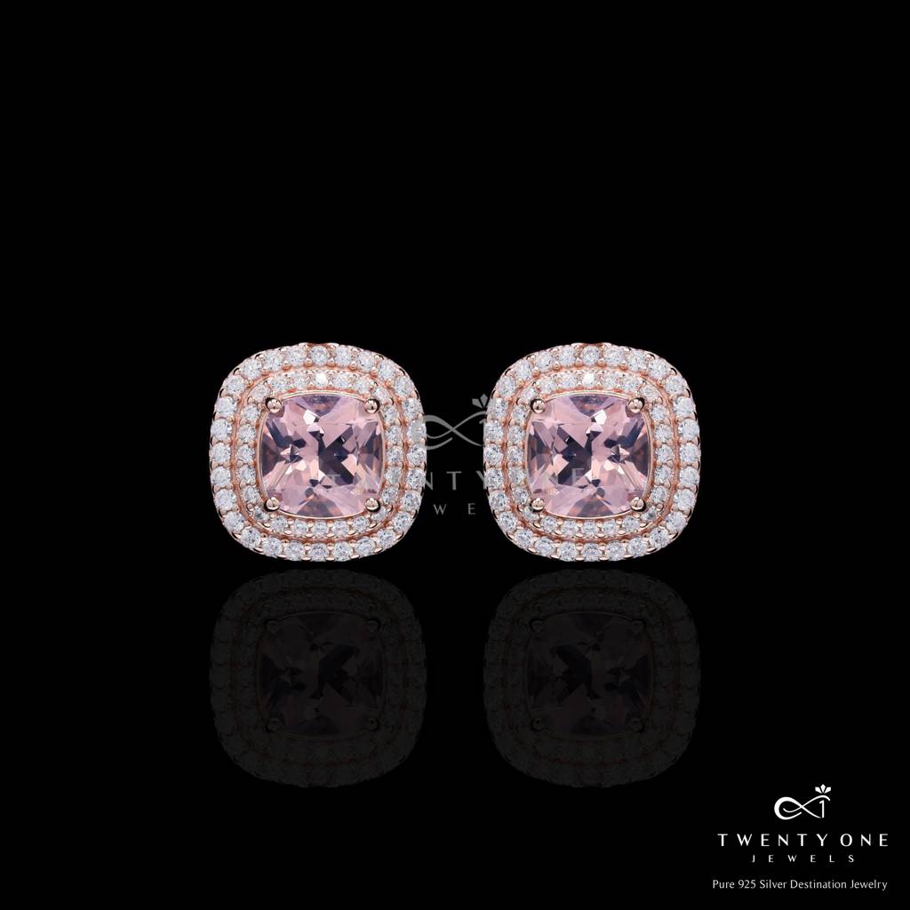 Ultra Premium Hydro Pink Cushion Cut Morganite Double Layered Elizir Pendant Set On Pure 925 Silver : TPS5445