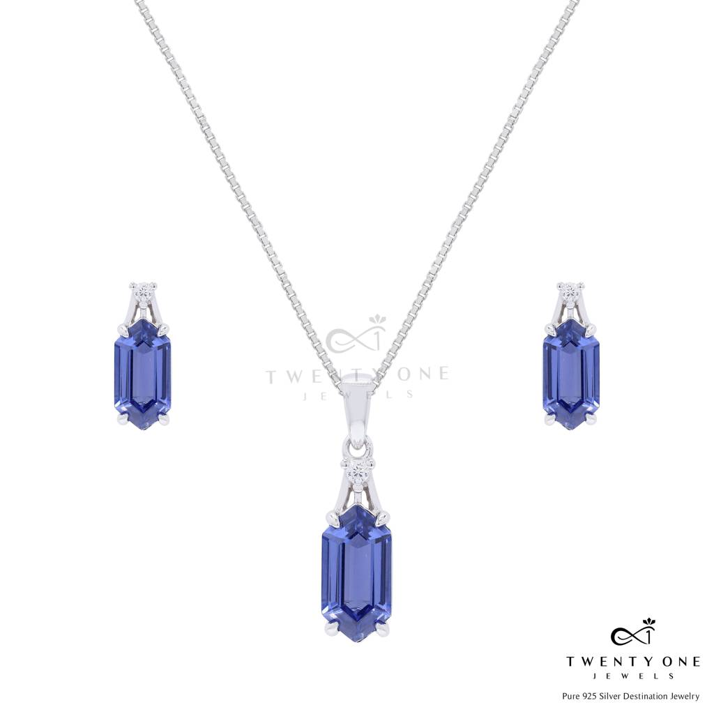 Ultra Premium Hexagon Cut Hydro Tanzanite Pendant Set On Pure 925 Silver : TPS5446