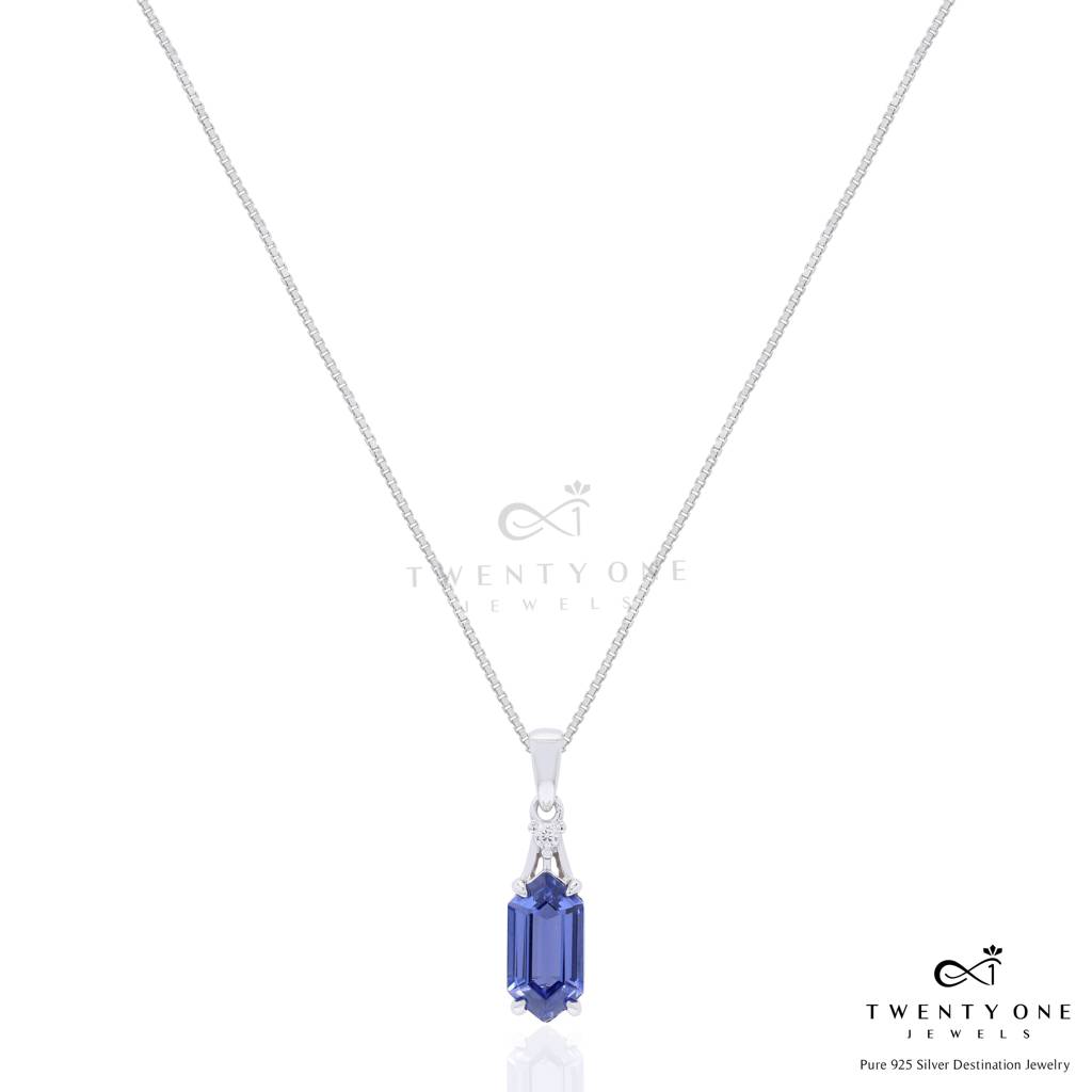 Ultra Premium Hexagon Cut Hydro Tanzanite Pendant Set On Pure 925 Silver : TPS5446