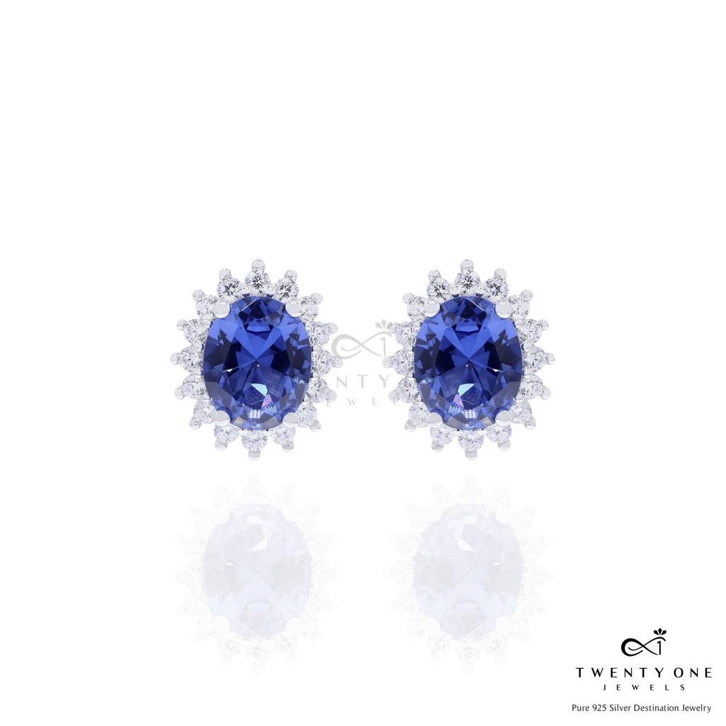 Ultra Premium Deep Blue Oval Solitaire Duran Pendant Set On Pure 925 Silver : TPS5460