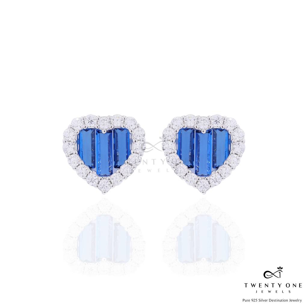 Premium Blue Sapphire Baguette Alina Heart Pendant Set On Pure 925 Silver : TPS5463