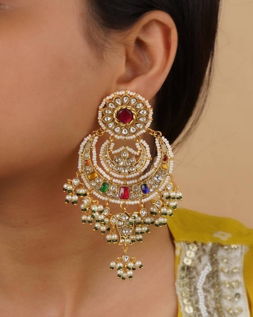 Navratna Gold Plated Earrings : TR-EAR45N