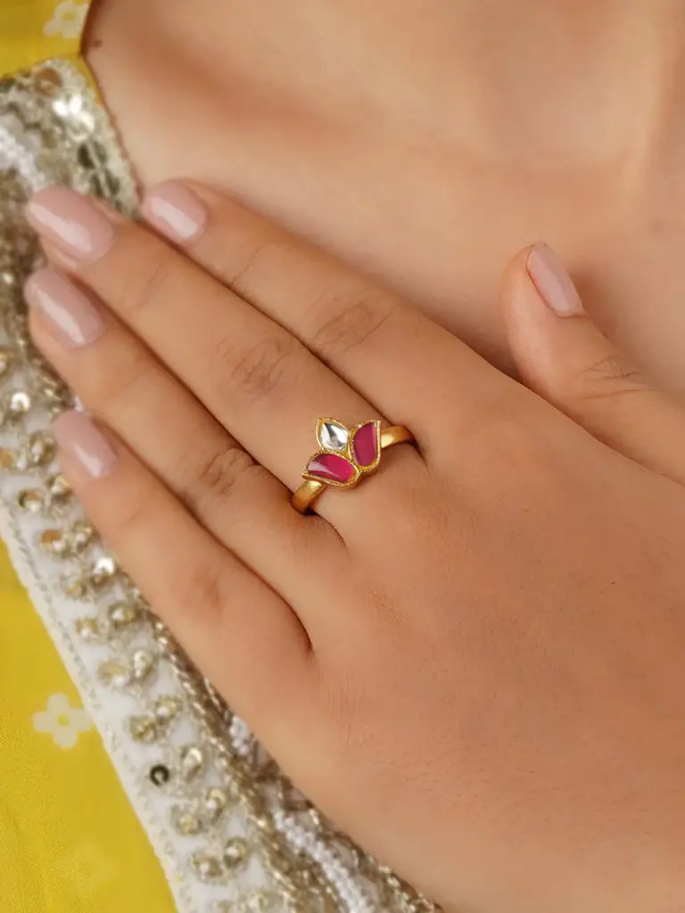 Pink Colour Gold Plated Ring : TR-RNG26WP