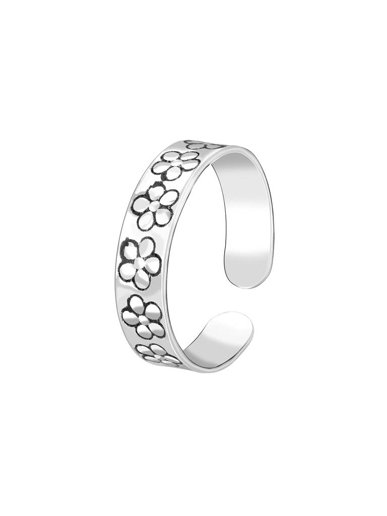 Giva 925 Sterling Silver Engraved Flower Toe Rings
