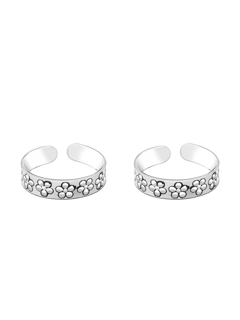 Giva 925 Sterling Silver Engraved Flower Toe Rings