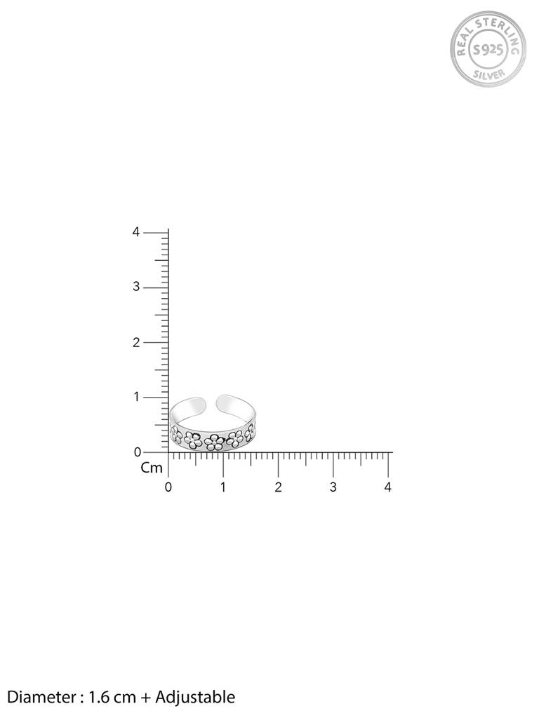 Giva 925 Sterling Silver Engraved Flower Toe Rings
