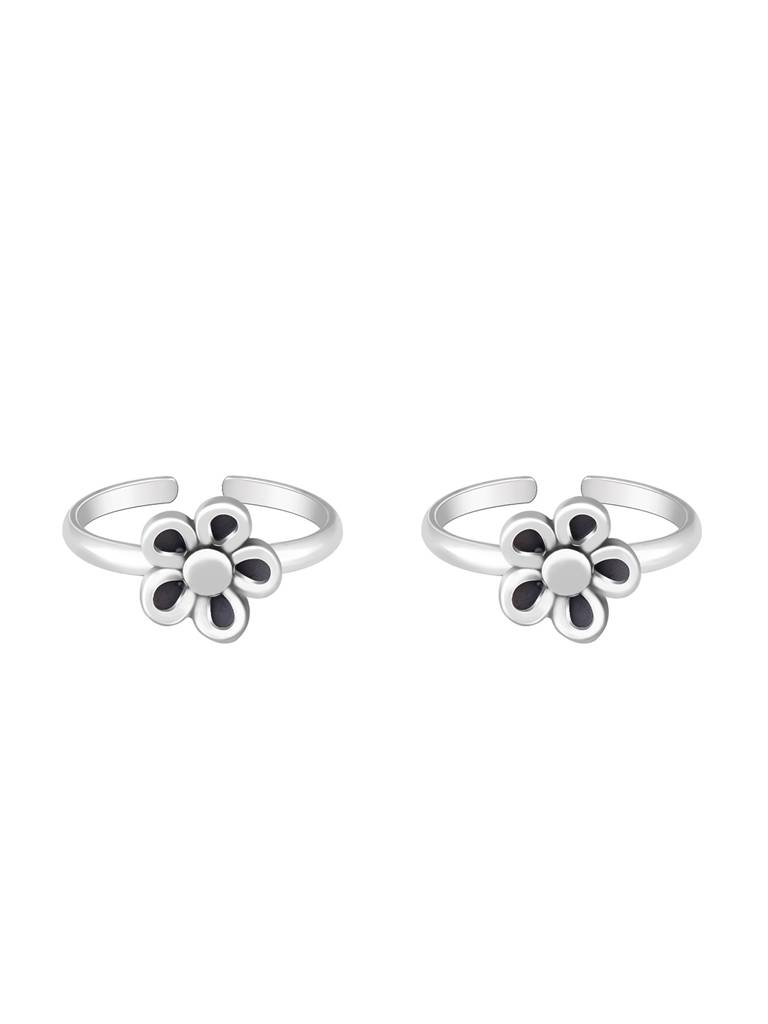 Giva 925 Oxidised Silver Blossoming Flower Toe Rings
