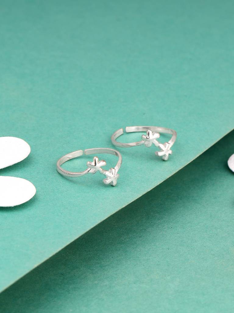 Giva 925 Sterling Silver Minimal Floral Toe Rings