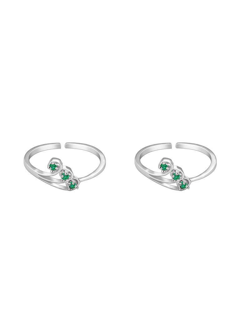 Giva 925 Sterling Silver Emerald Trio Toe Rings