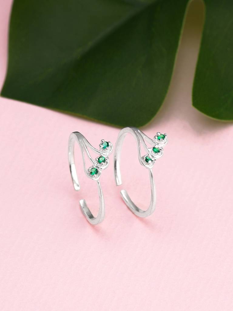 Giva 925 Sterling Silver Emerald Trio Toe Rings