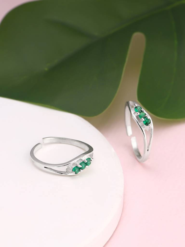 Giva 925 Sterling Silver Emerald Enchantment Toe Rings