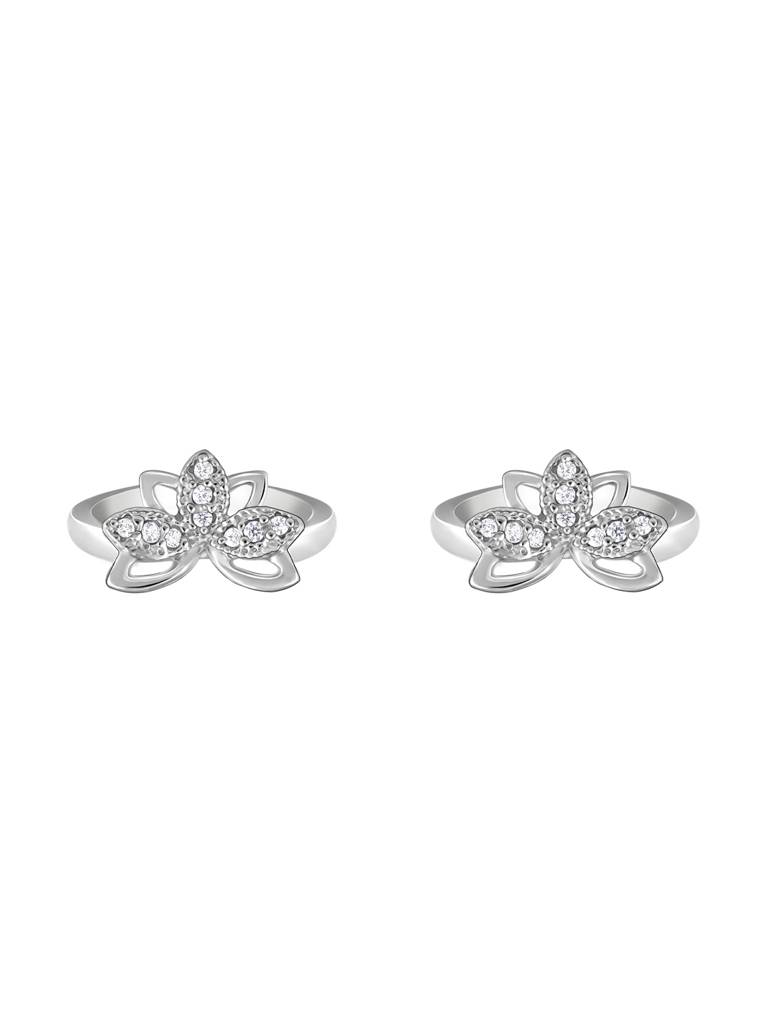 Silver Crescent Flower Toe Rings : TR015