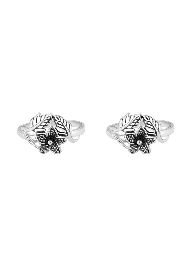 Giva 925 Sterling Oxidised Silver Floral Toe Rings