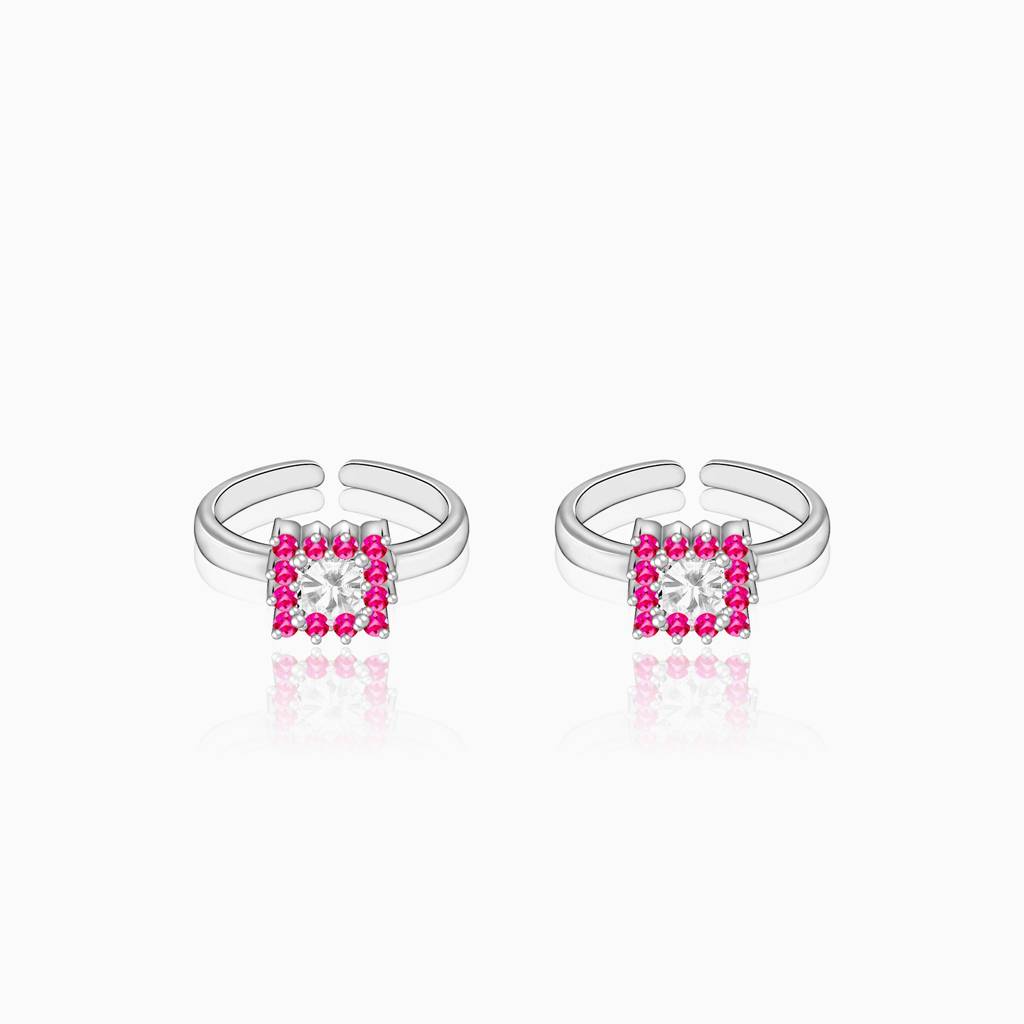Silver Pop Pink Symmetry Toe Ring : TR016