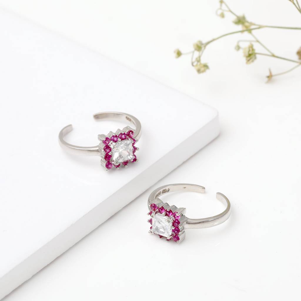 Silver Pop Pink Symmetry Toe Ring : TR016