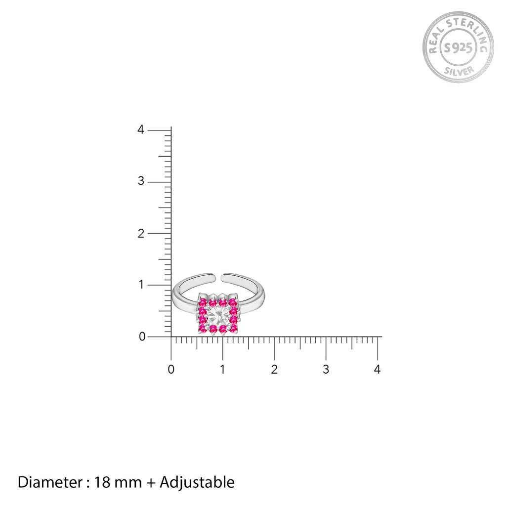 Silver Pop Pink Symmetry Toe Ring : TR016