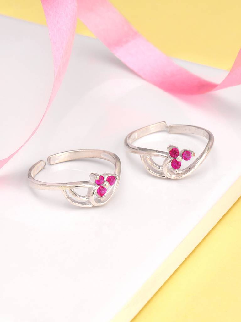 Giva 925 Sterling Silver Pink Blossom Trio Toe Rings