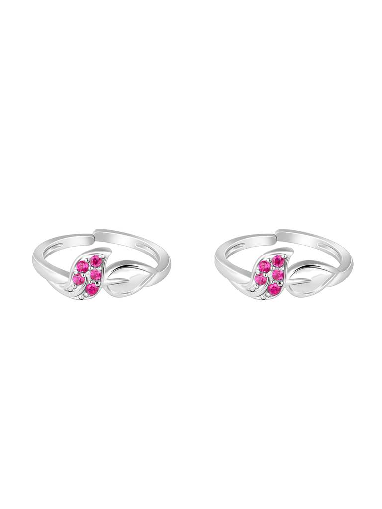 Giva 925 Sterling Silver Pink Stone Leaflet Toe Rings