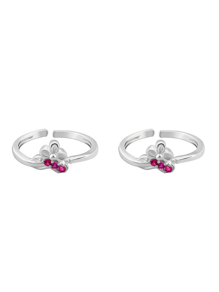 Silver Pink Bloom Toe Rings : TR0180
