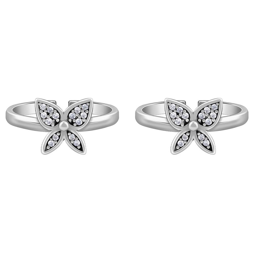 925 Oxidised Silver Shinny Butterfly Toe Rings : TR0255