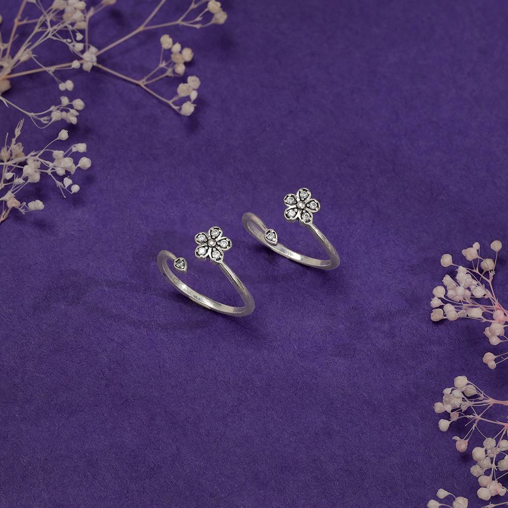 925 Oxidised Silver Floral Toe Rings | 925 Oxidised Silver Floral Toe ...