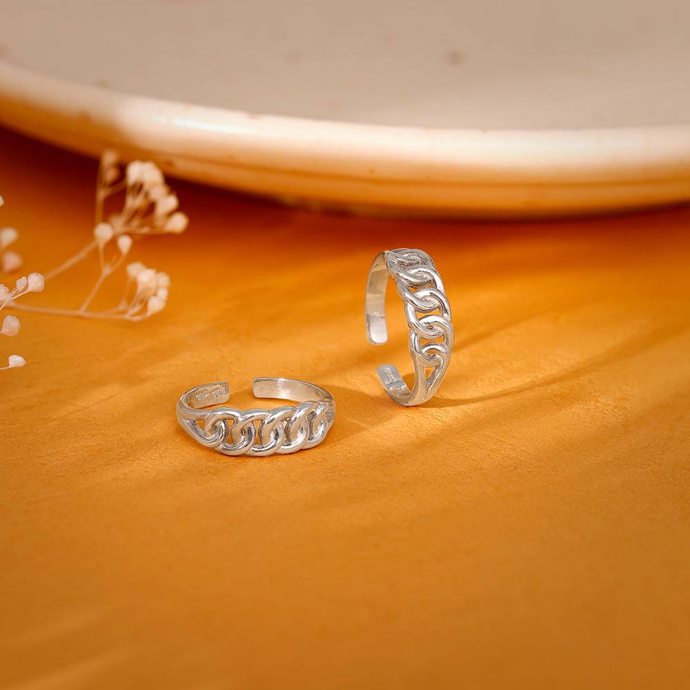 925 Silver Flowing Links Toe Rings, Adjustable| Toe Rings For
