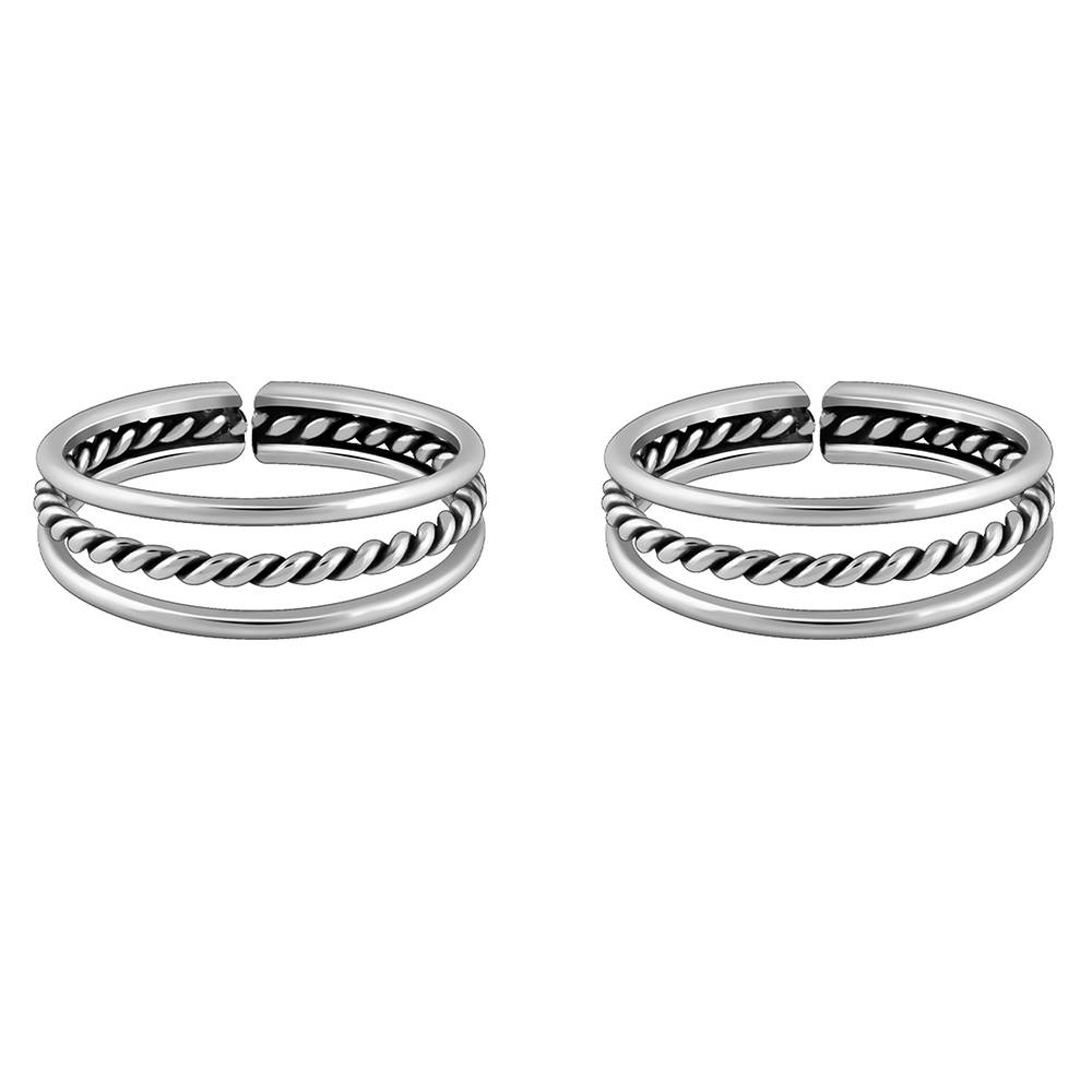 925 Oxidised Silver Footsie Bling Toe Rings : TR0310