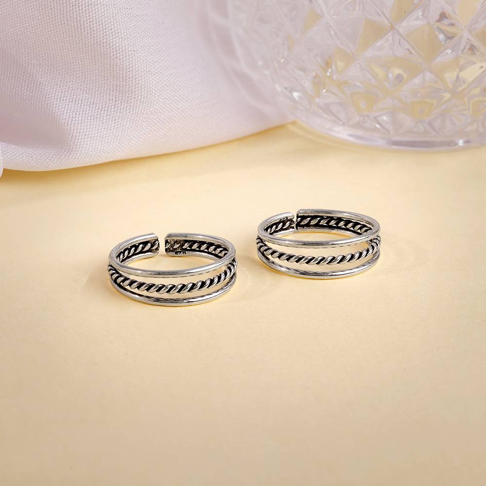 925 Oxidised Silver Footsie Bling Toe Rings : TR0310