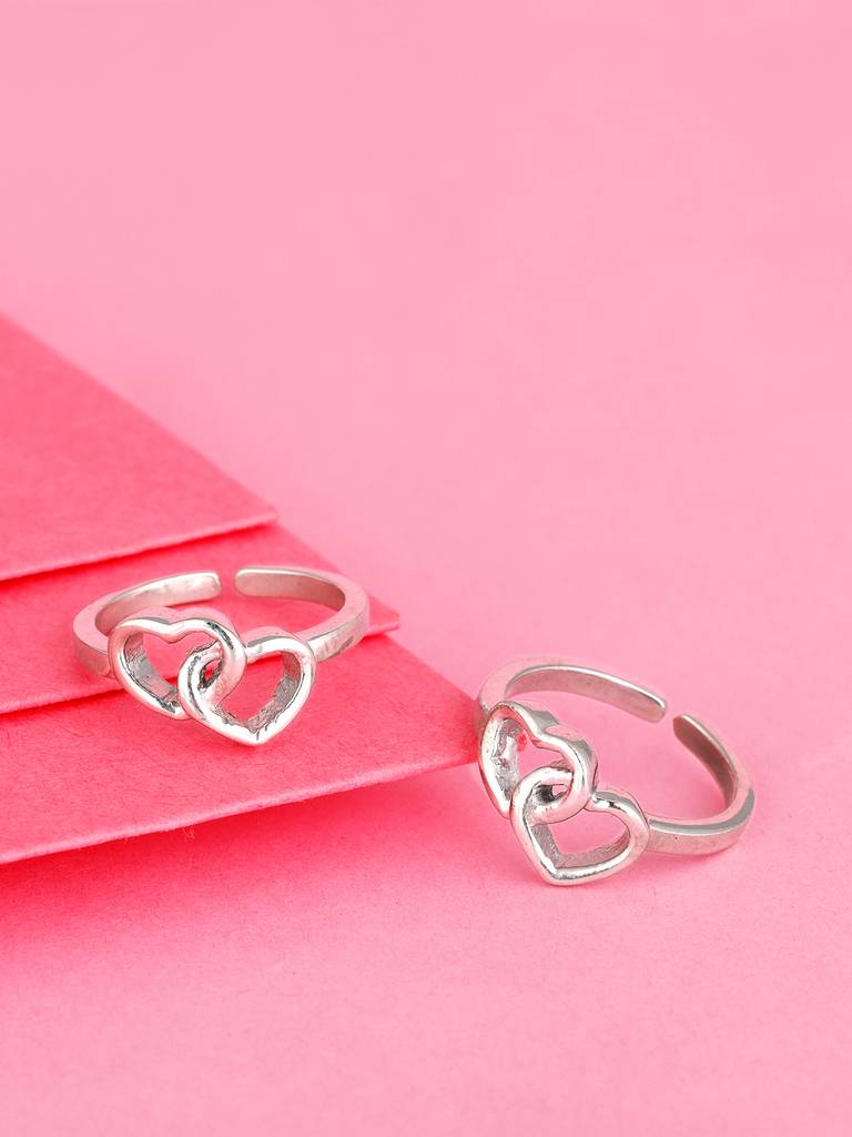 GIVA 925 Sterling Silver Linked Hearts Toe Rings