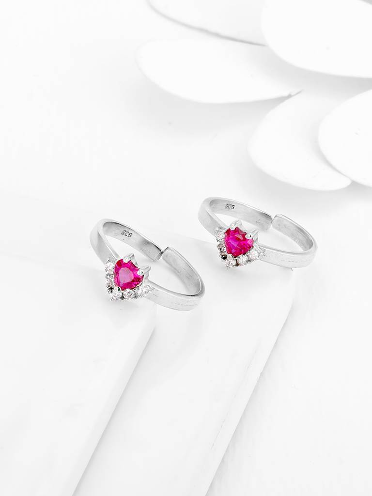 GIVA 925 Sterling Silver Pink Heart Toe Rings