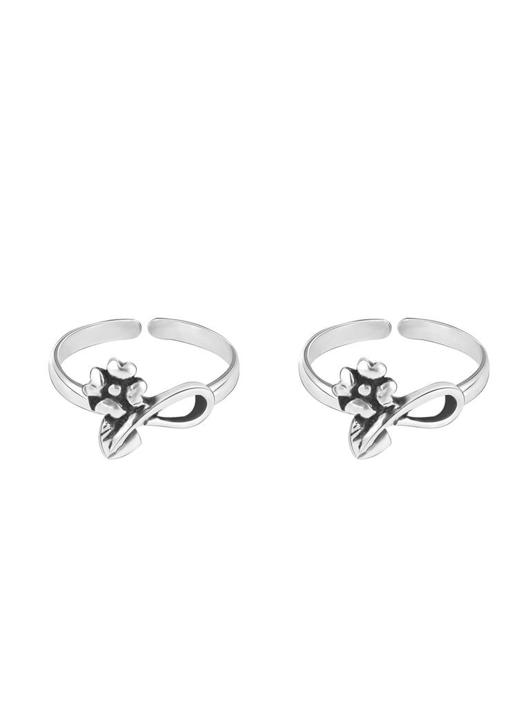 GIVA 925 Sterling Silver Oxidised Silver Budding Flower Toe Rings