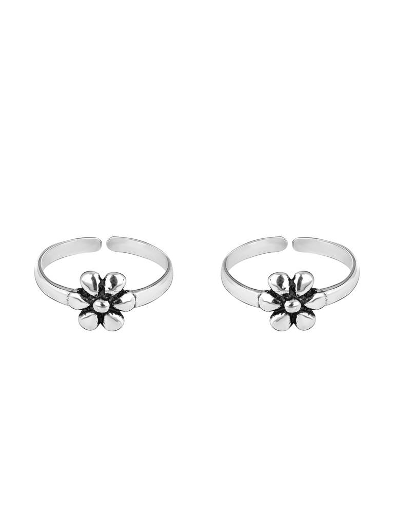 GIVA 925 Sterling Silver Oxidised Silver Flowery Toe Rings