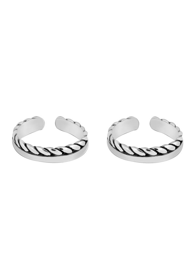 GIVA 925 Sterling Silver Oxidised Silver Layered Braid Toe Rings