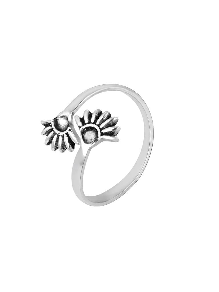 GIVA 925 Sterling Silver Oxidised Silver Floral Bud Toe Rings