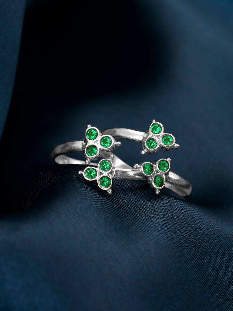 GIVA 925 Sterling Silver Green Stone Toe Rings