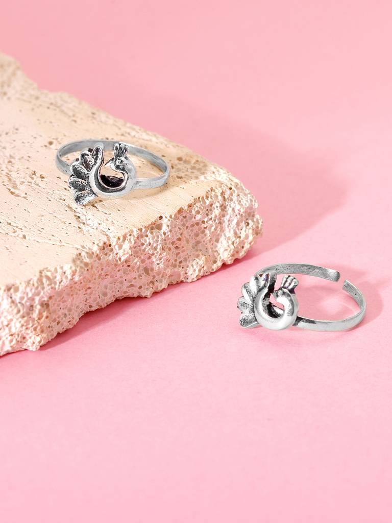 GIVA 925 Sterling Silver Oxidised Silver Peacock Toe Rings