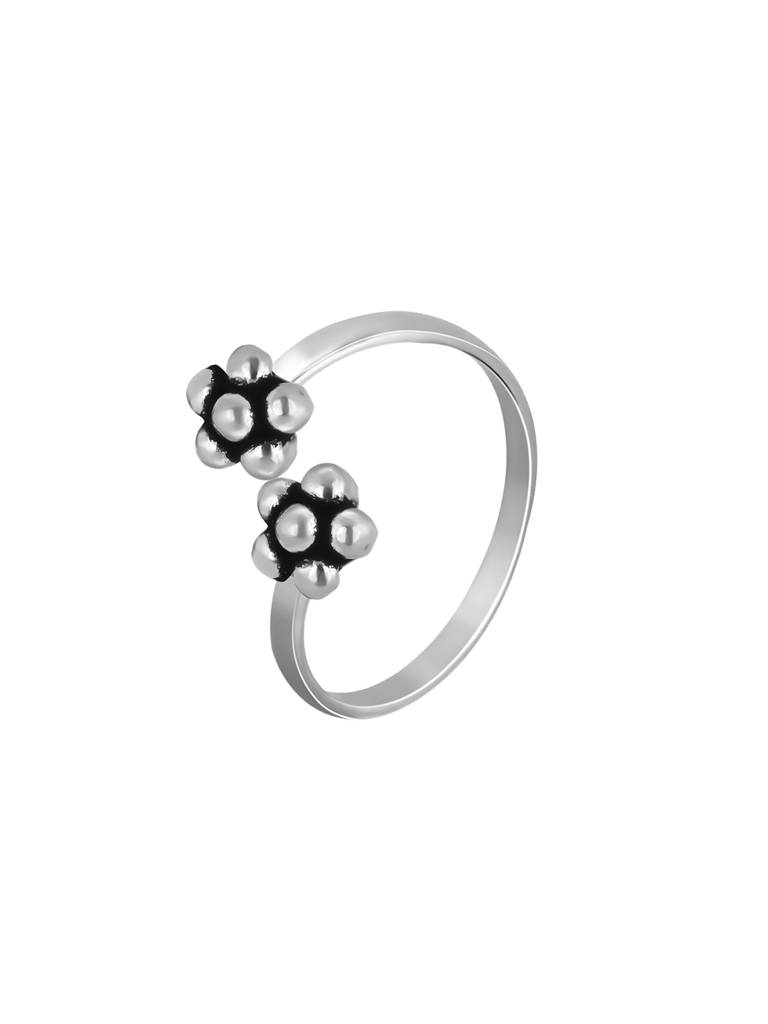 GIVA 925 Sterling Silver Oxidised Silver Floral Beaded Toe Rings