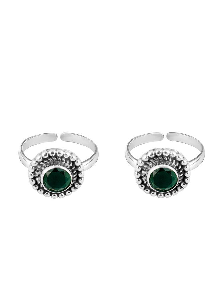 GIVA 925 Sterling Silver Oxidised Silver Gleaming Green Toe Rings