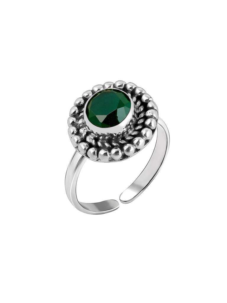 GIVA 925 Sterling Silver Oxidised Silver Gleaming Green Toe Rings