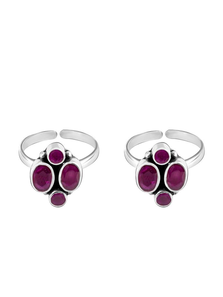 GIVA 925 Sterling Silver Oxidised Silver Red Dots Toe Rings