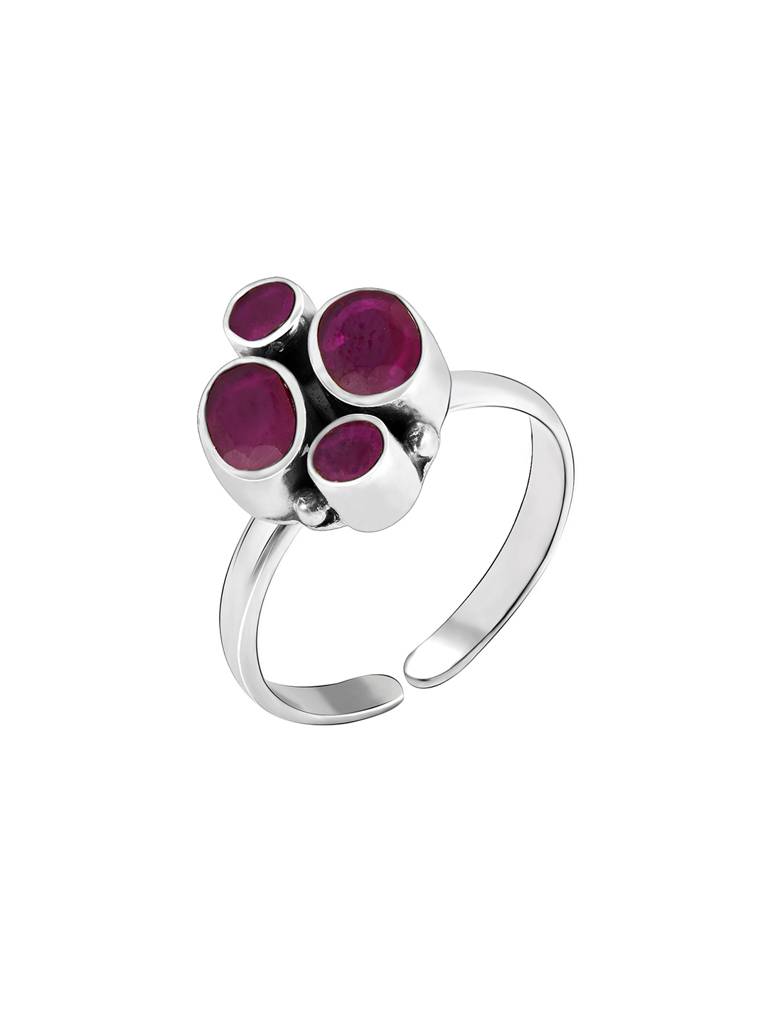 GIVA 925 Sterling Silver Oxidised Silver Red Dots Toe Rings