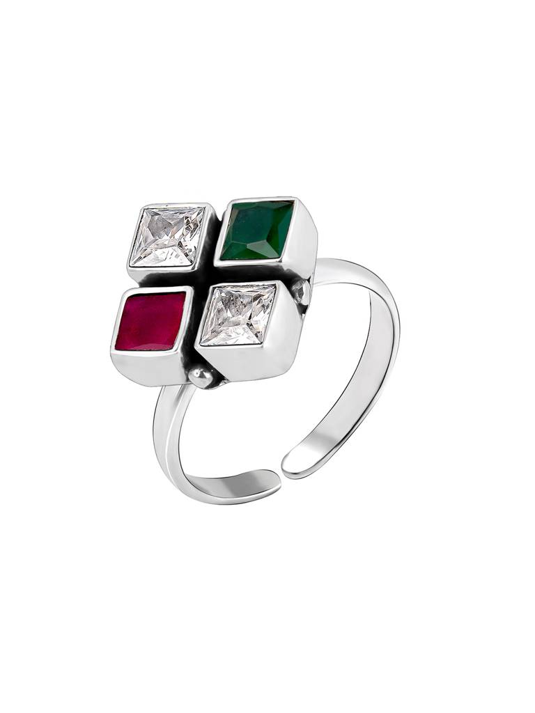 GIVA 925 Sterling Silver Oxidised Silver Pink and Green Toe Rings