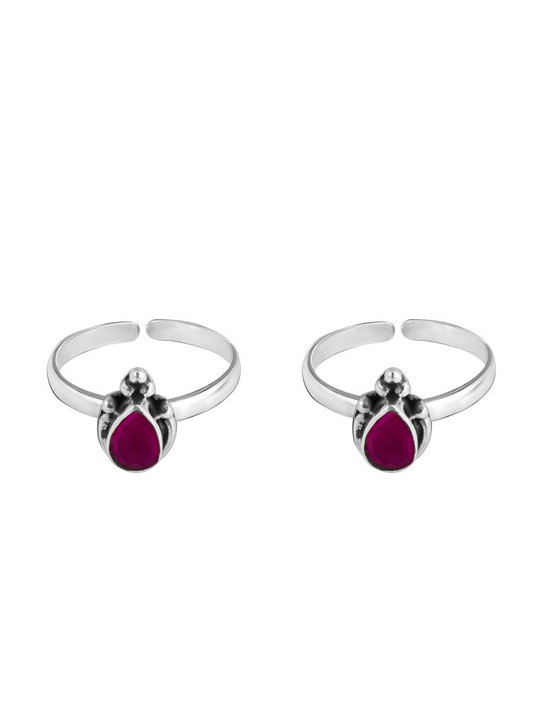 GIVA 925 Sterling Silver Oxidised Silver Ruby Red Toe Rings