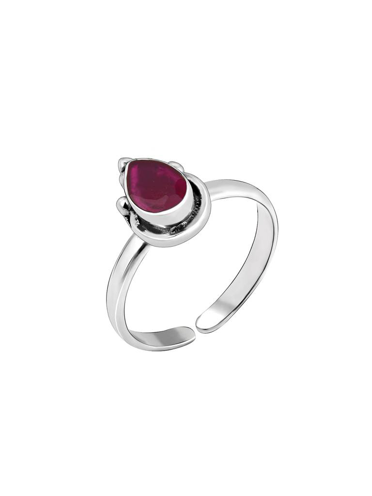 GIVA 925 Sterling Silver Oxidised Silver Ruby Red Toe Rings