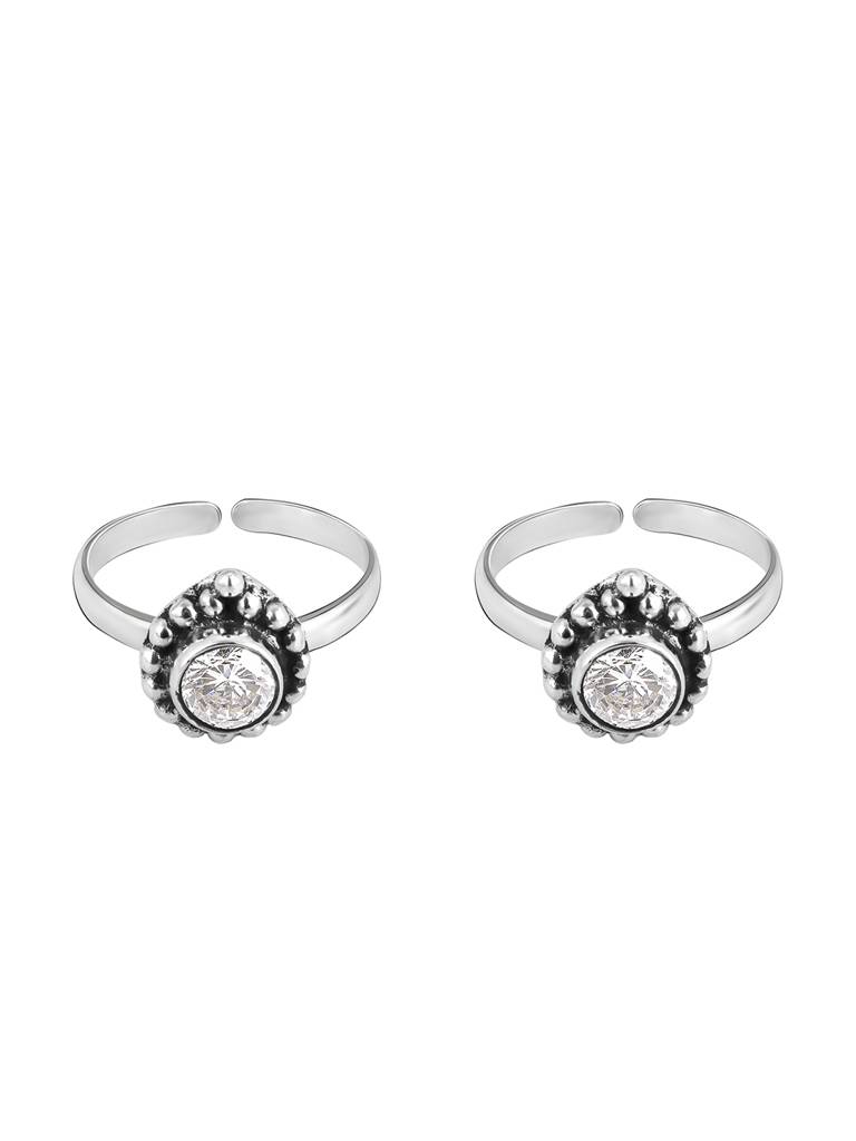 GIVA 925 Sterling Silver Oxidised Silver Crystal Clear Toe Rings